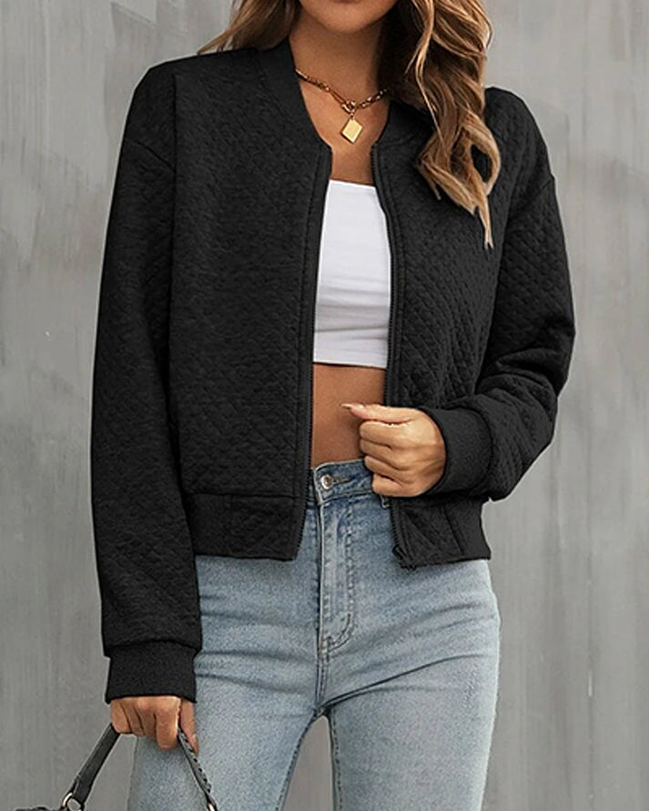 Kurze Damenjacke mit Reißverschluss und rundem Ausschnitt im modernen Stil