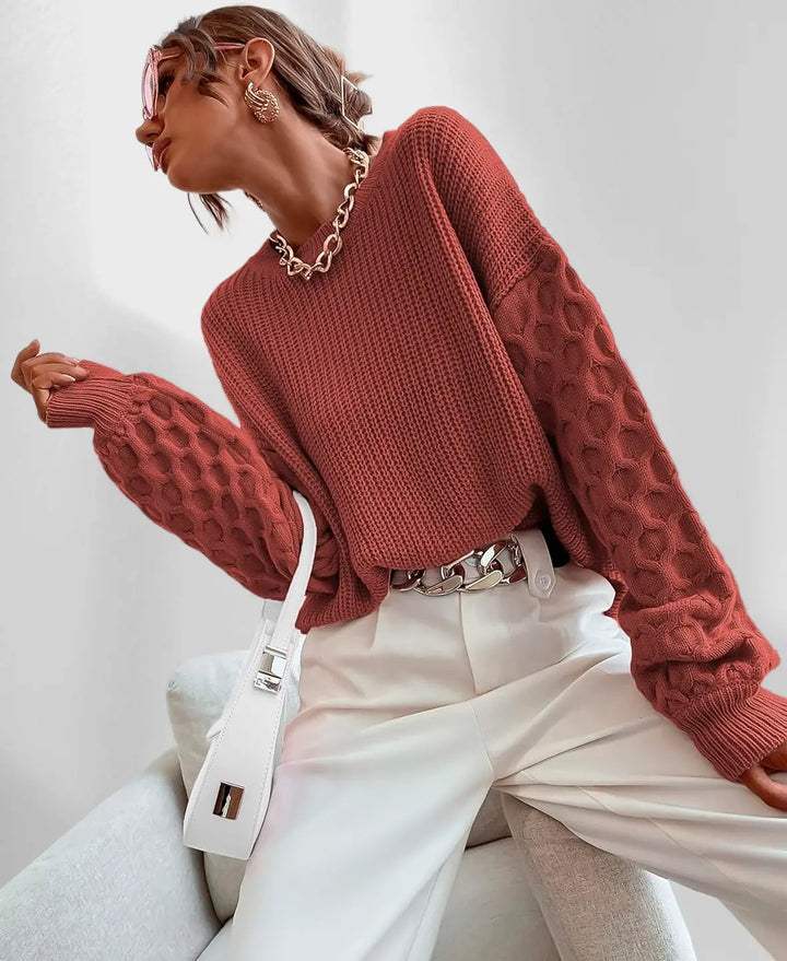 Modischer Damenpullover mit interessantem Ärmel-Design für den Herbst