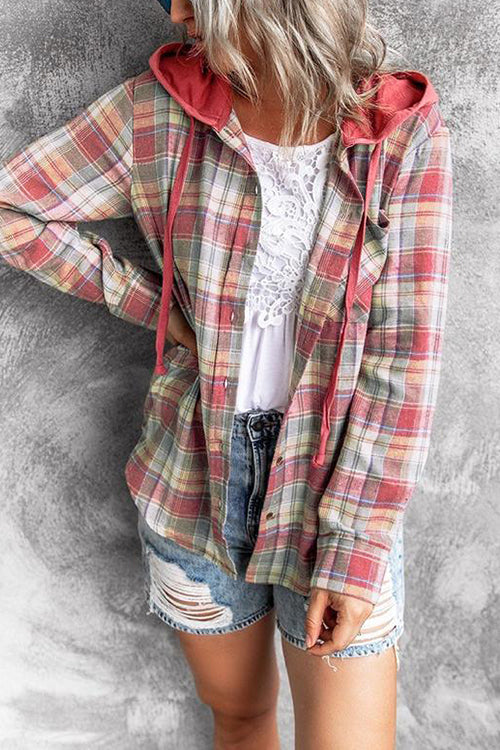 Stylisches Flanell-Top mit Kapuze und Knöpfen