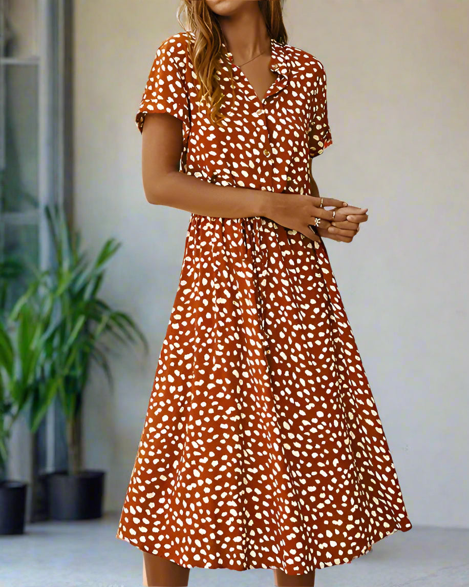 Modisches Midikleid mit Knopfleiste und dezentem Punktmuster