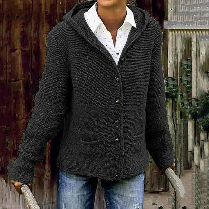Strickjacke im Vintage-Stil mit Kapuze und praktischen Taschen