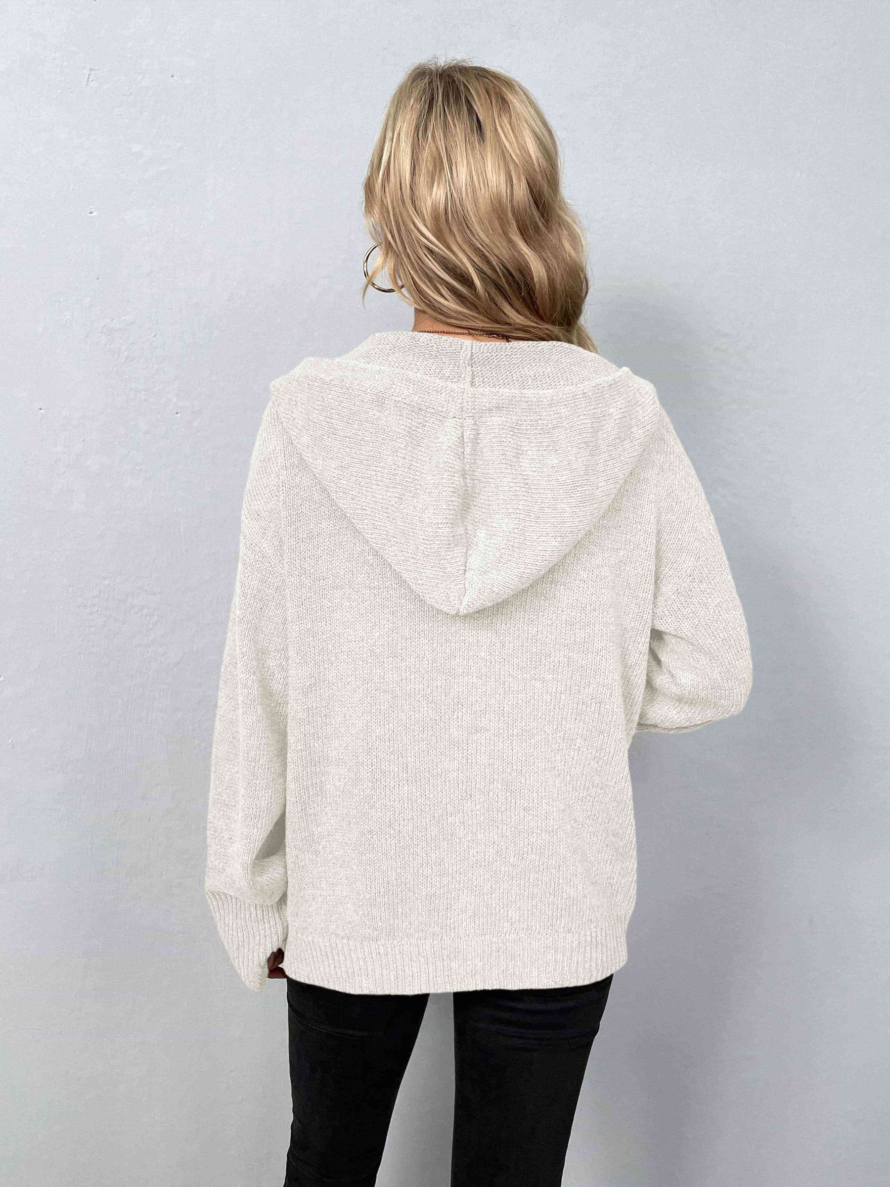 Langärmeliger Kapuzenpullover mit Knopfleiste für Modische Damen