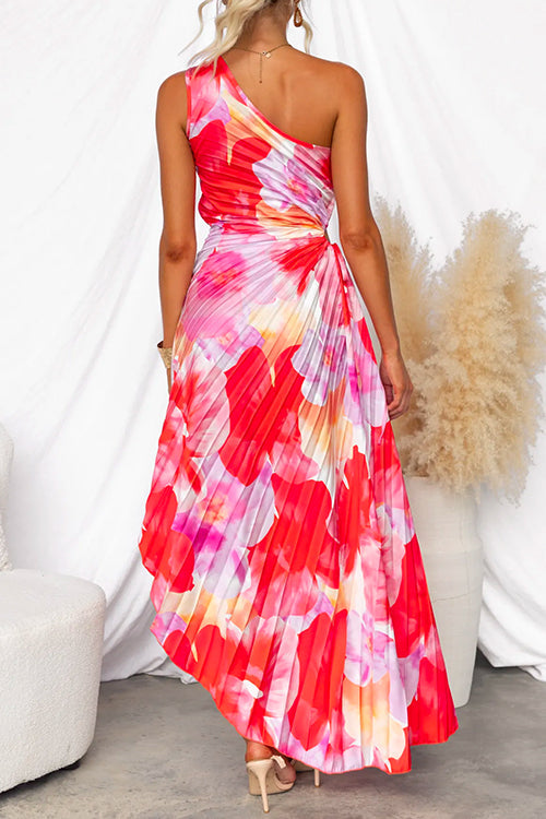 Asymmetrisches langes Kleid mit einseitigem Träger und Print perfekt für einen eleganten und modernen Look
