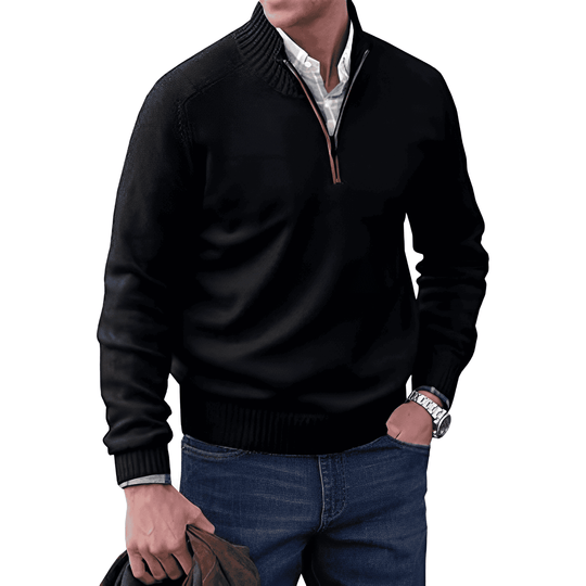 Ein klassischer Pullover mit Kragen-zu-Brust-Verschluss für Komfort und Stil.
