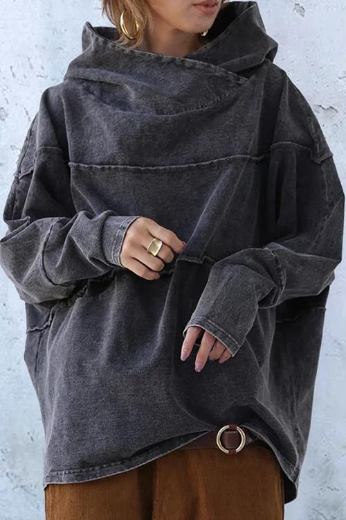 Vintage Langarm Turtleneck Kapuzenpullover