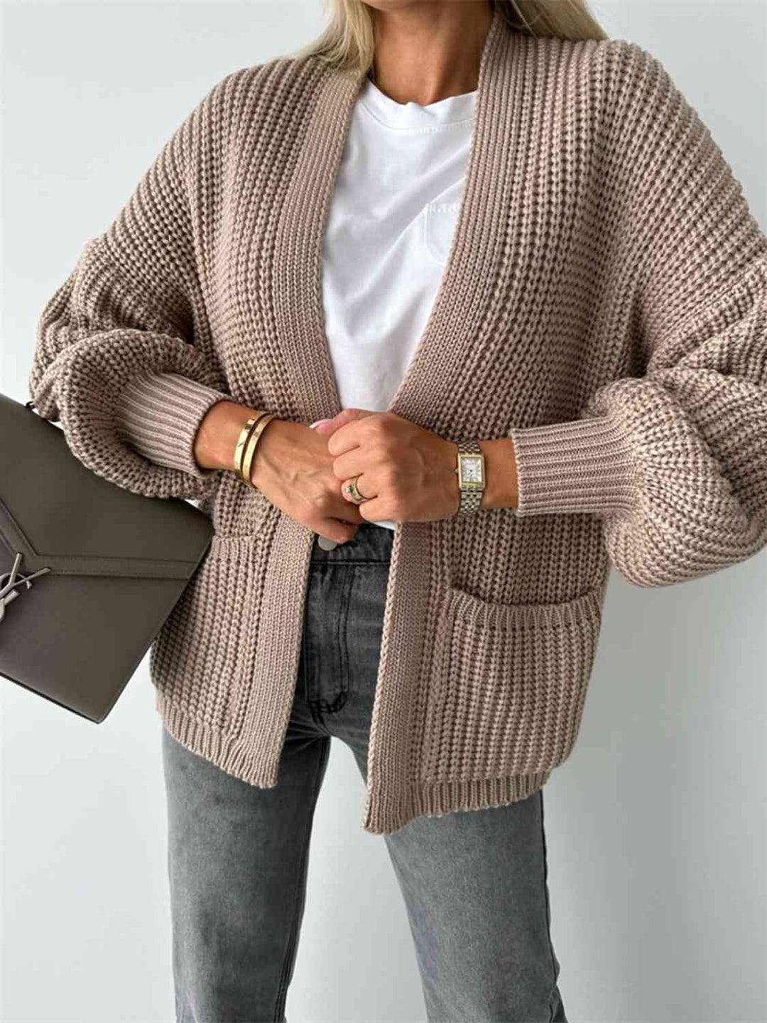 Bequemer Offene Front Cardigan mit Hängenden Schultern für einen Lässigen Aussehen