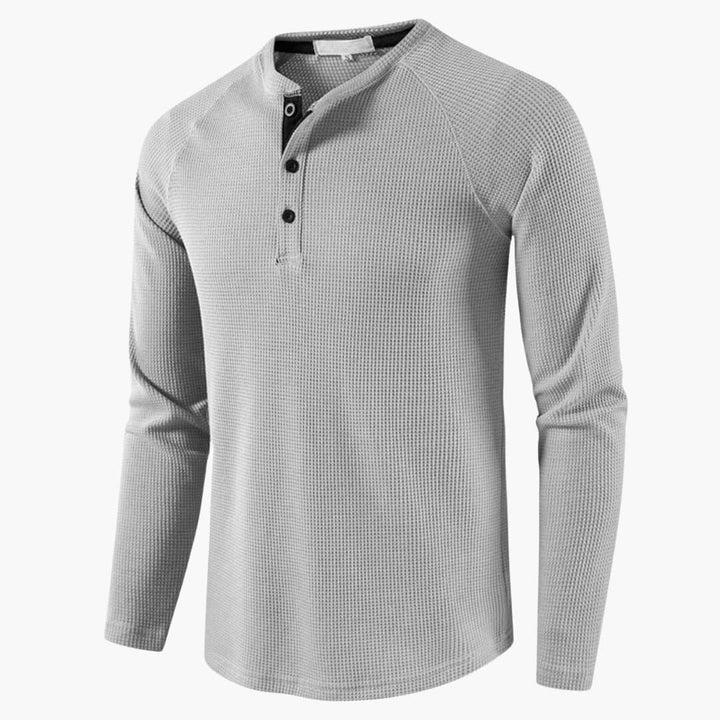 Herren T-Shirt mit halber Knopfleiste und langen Ärmeln ideal für einen modernen Alltagsstil