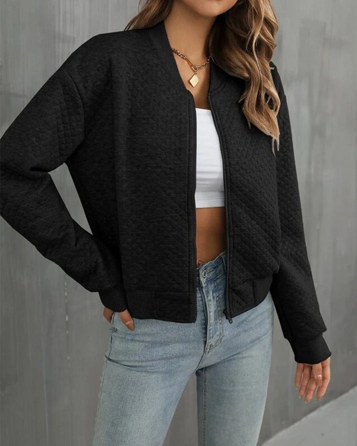 Kurze Damenjacke mit Reißverschluss und rundem Ausschnitt im modernen Stil