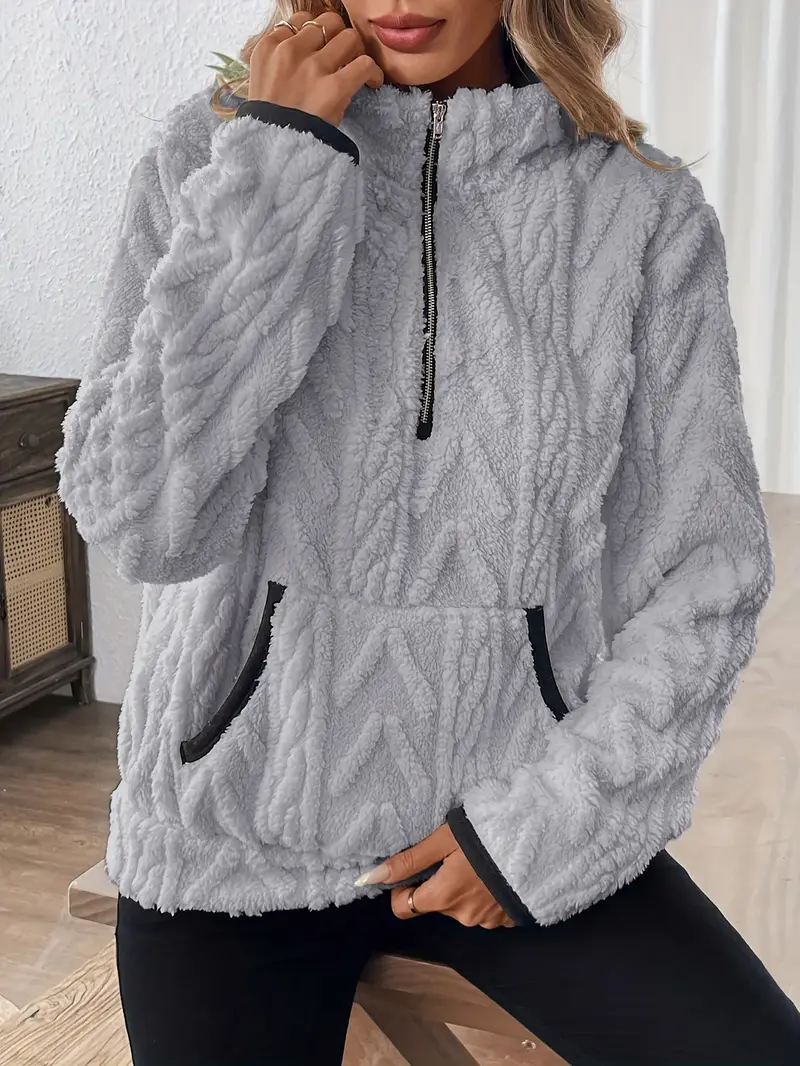 Trendiger Damen-Hoodie mit Kapuze und halbem Reißverschluss