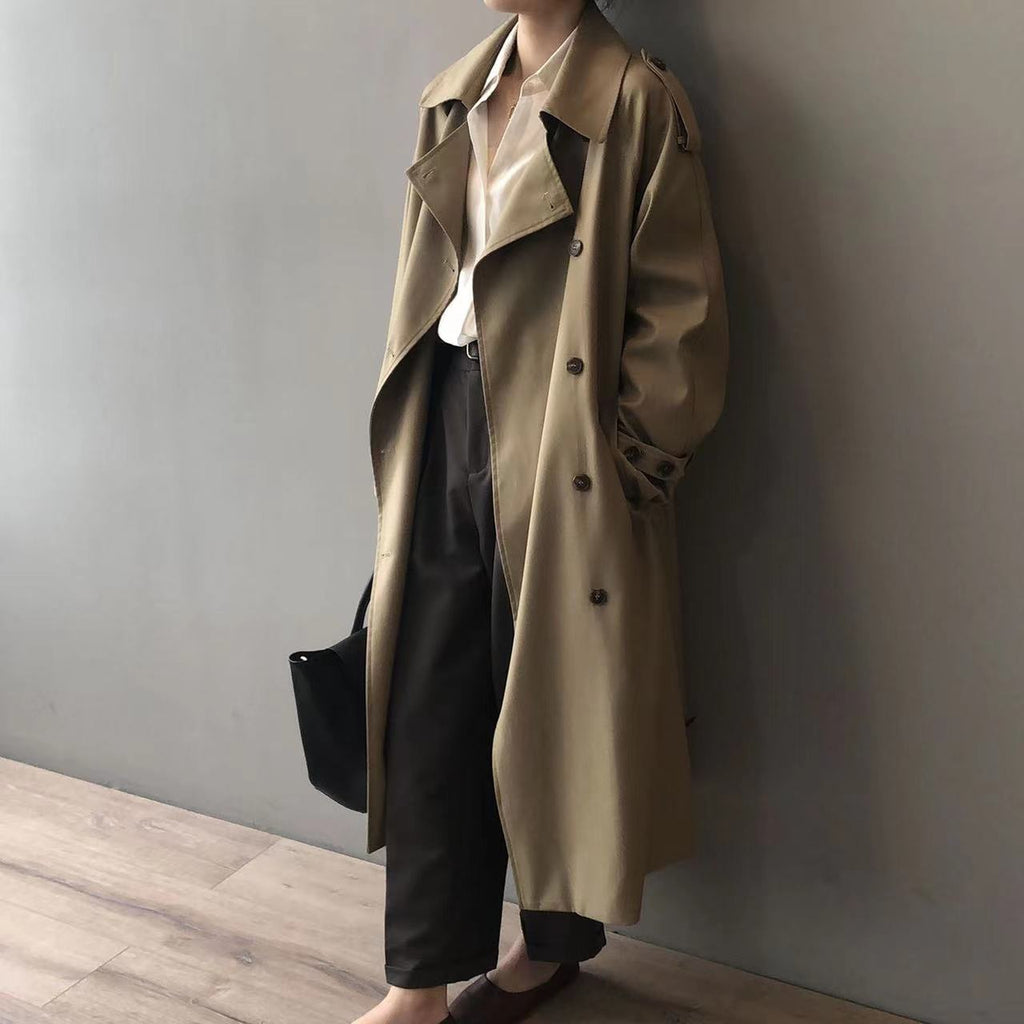Langer Damen-Trenchcoat mit weitem Schnitt und zweireihiger Knopfleiste