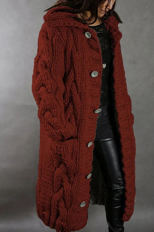 Locker sitzender Cardigan mit Knöpfen und Kapuze für bequeme Tage