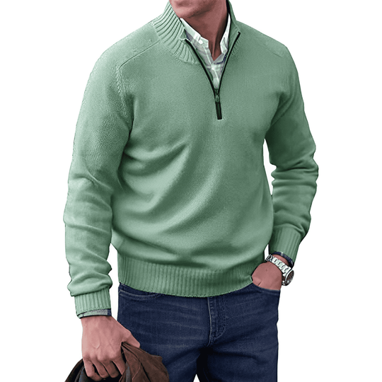 Ein klassischer Pullover mit Kragen-zu-Brust-Verschluss für Komfort und Stil.