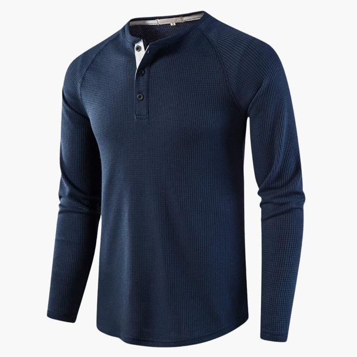 Herren T-Shirt mit halber Knopfleiste und langen Ärmeln ideal für einen modernen Alltagsstil