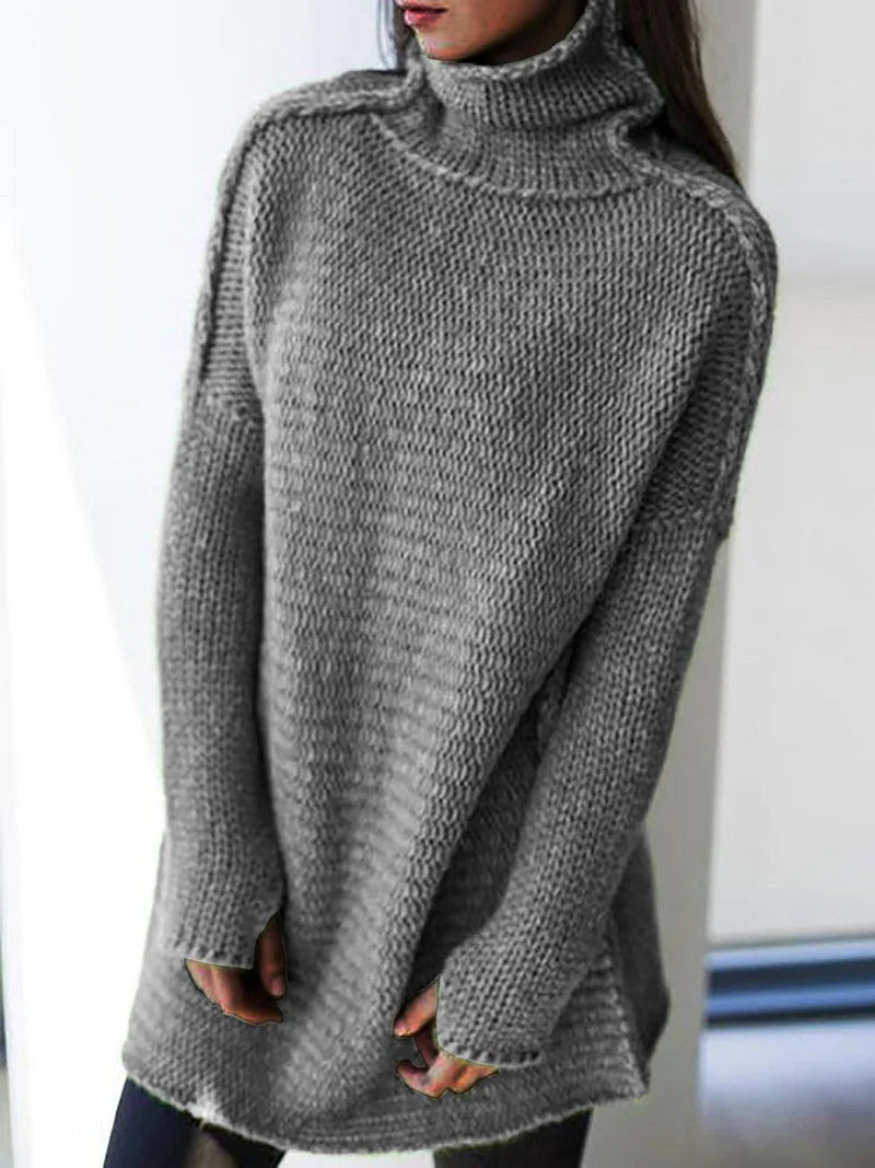 Langer Oversize-Rollkragenpullover für einen lässigen Look