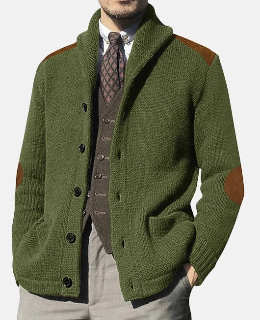 Elegante Jacke mit Schalkragen und Wildleder-Patchwork – Ideal für Lässige Outfits