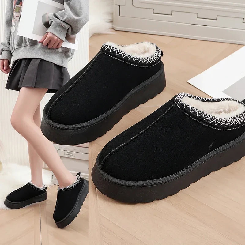 Bequeme Damen Wollslipper mit Warmem Plattform für Gemütlichkeit
