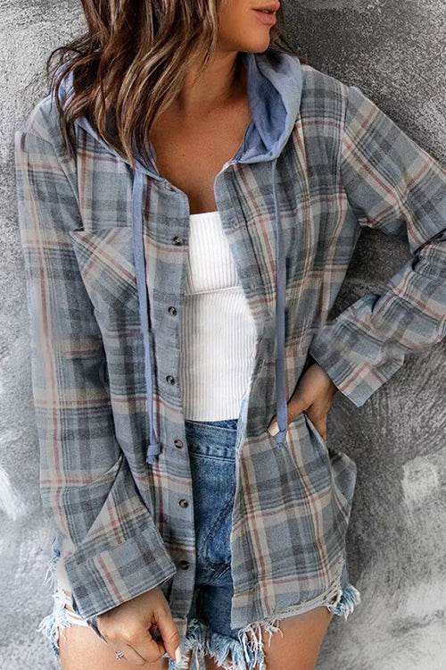 Stylisches Flanell-Top mit Kapuze und Knöpfen