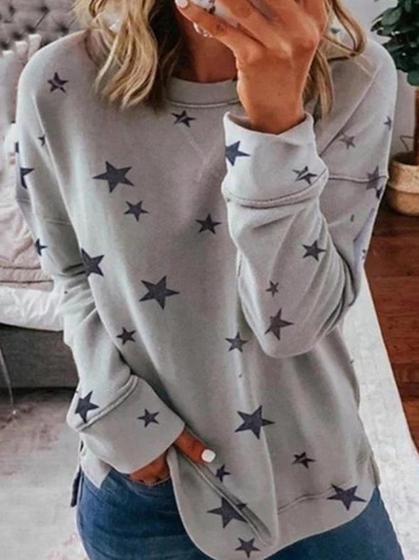 Damen T-Shirt mit Sternenmuster, Rundhals und langen Ärmeln