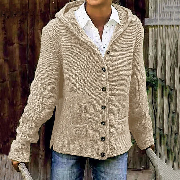 Strickjacke im Vintage-Stil mit Kapuze und praktischen Taschen