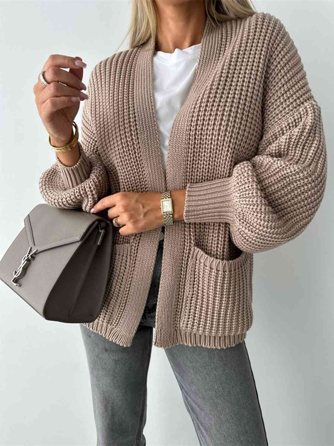 Bequemer Offene Front Cardigan mit Hängenden Schultern für einen Lässigen Aussehen