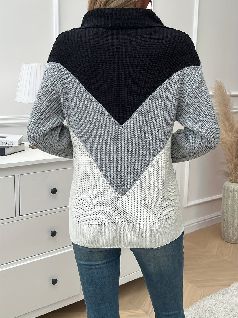 Lässiger Damenpullover im Farbmuster-Stil mit Reißverschluss