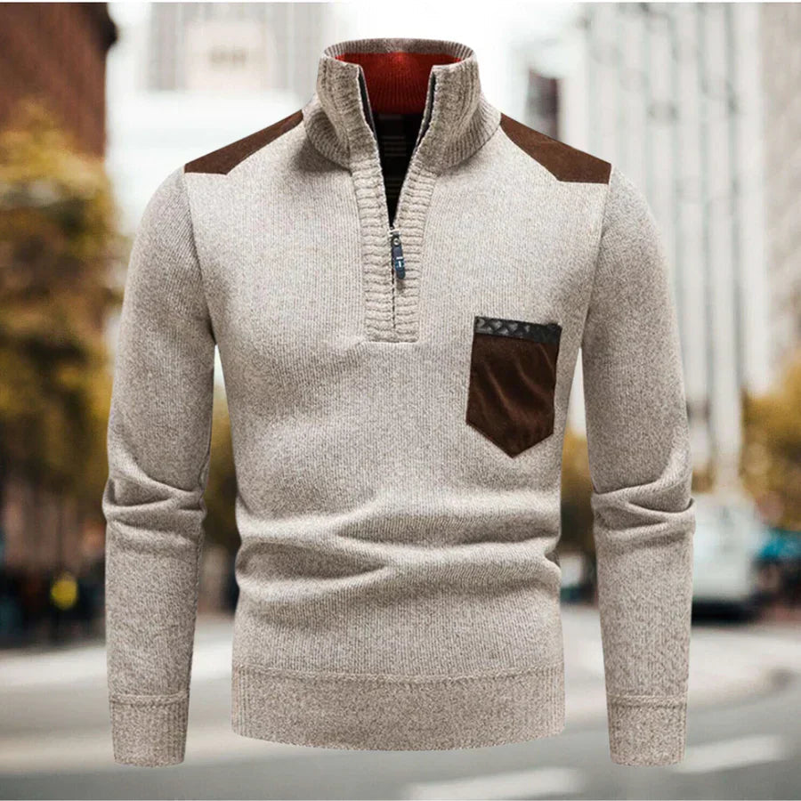 Bequemer Herrenpullover mit Stehkragen und halbem Reißverschluss