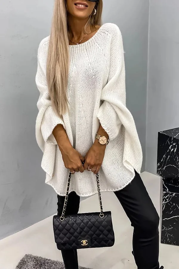 Bequemer Pullover mit Rundhalsausschnitt und elastischer Textur