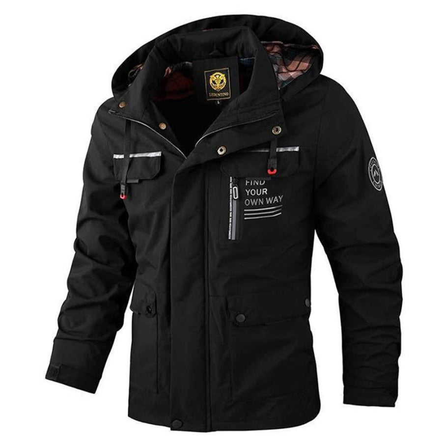 Mittellange Herrenjacke mit Kapuze funktional und stilvoll