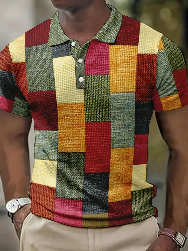 Modisches Herrenpolo mit kurzen Ärmeln im Colorblock-Design