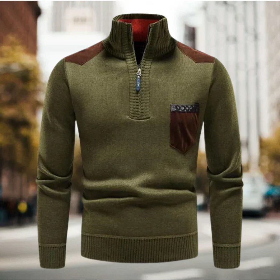Bequemer Herrenpullover mit Stehkragen und halbem Reißverschluss