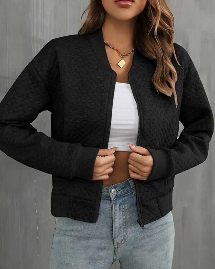 Kurze Damenjacke mit Reißverschluss und rundem Ausschnitt im modernen Stil