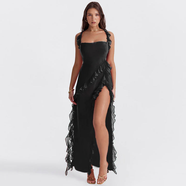 Langes elegantes Kleid mit stilvollen Volants für einen edlen Auftritt