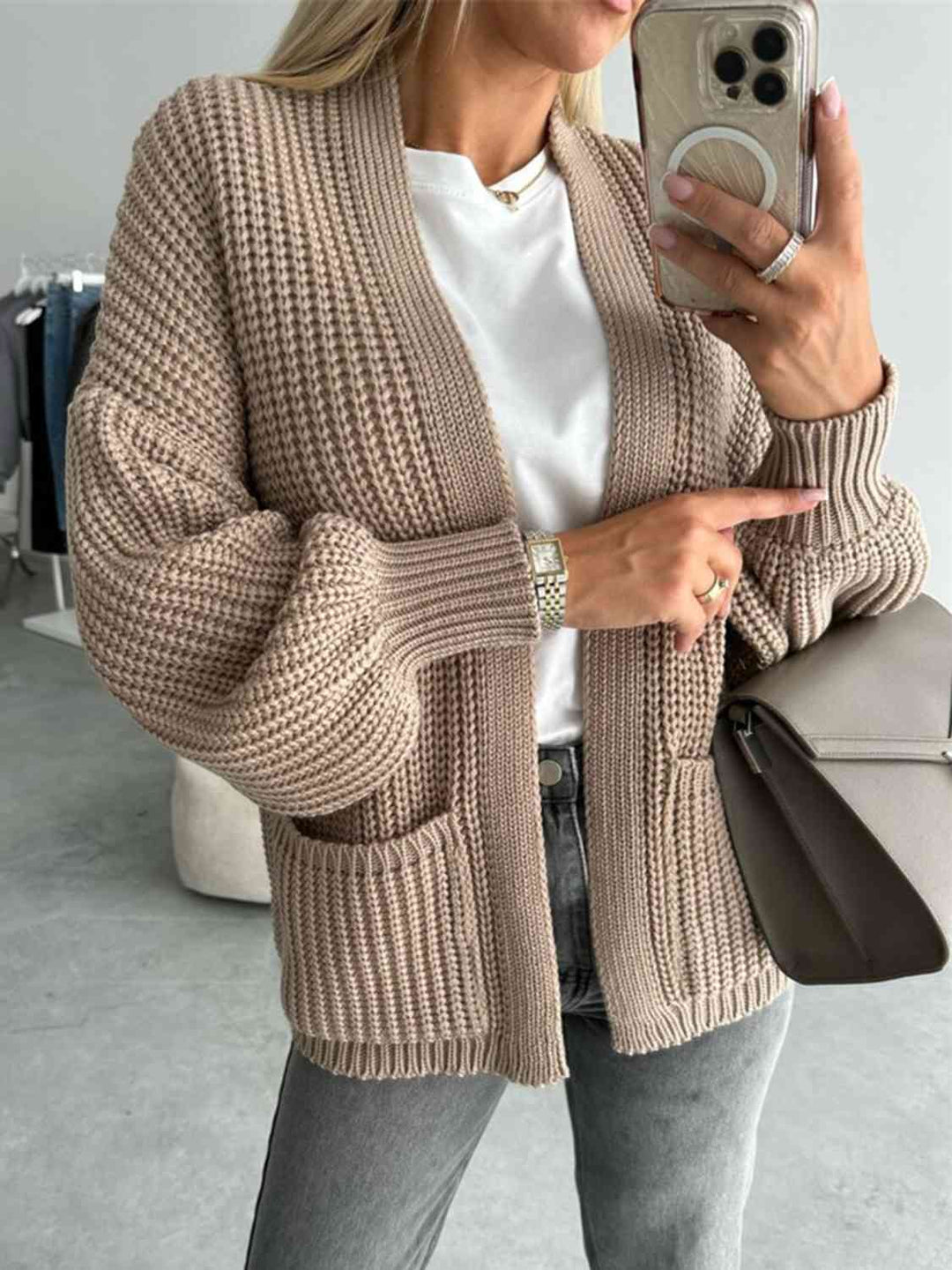 Bequemer Offene Front Cardigan mit Hängenden Schultern für einen Lässigen Aussehen