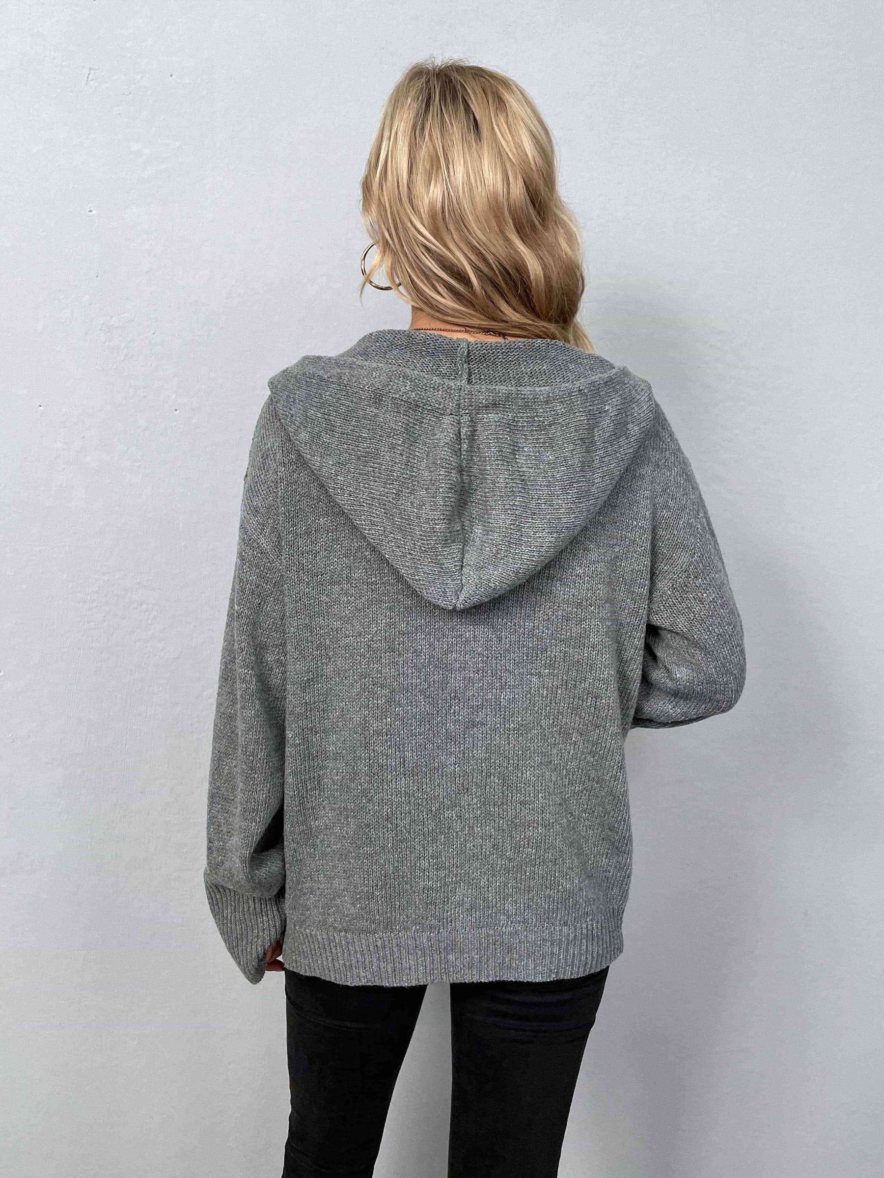 Langärmeliger Kapuzenpullover mit Knopfleiste für Modische Damen