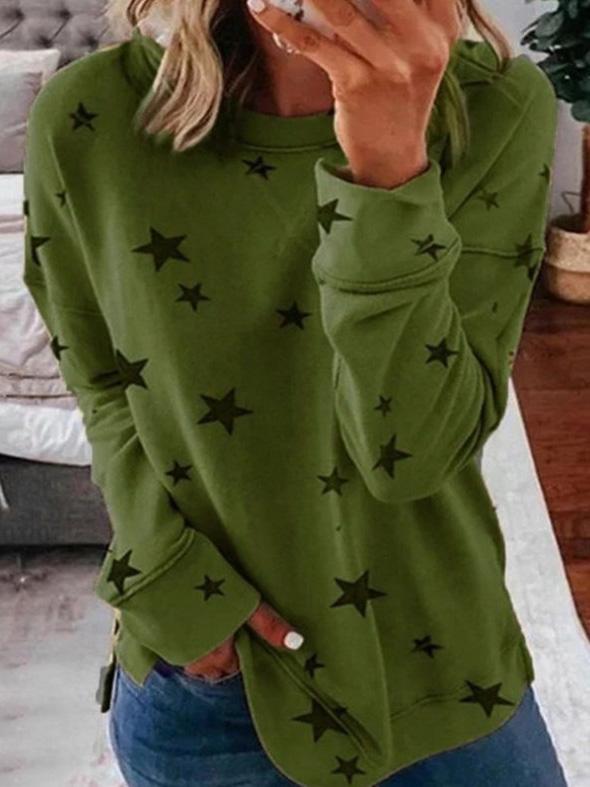 Damen T-Shirt mit Sternenmuster, Rundhals und langen Ärmeln