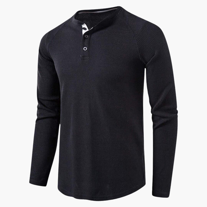 Herren T-Shirt mit halber Knopfleiste und langen Ärmeln ideal für einen modernen Alltagsstil