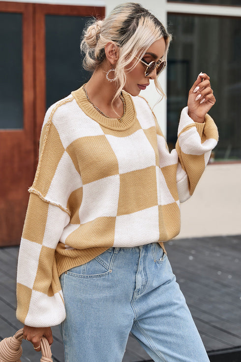 Pullover mit stylischem Schachbrettmuster und bequemem Rundkragen