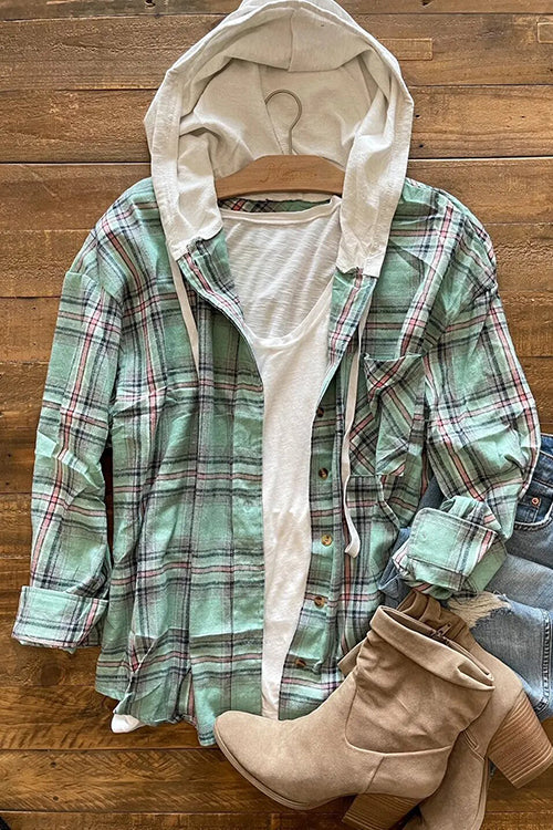 Stylisches Flanell-Top mit Kapuze und Knöpfen