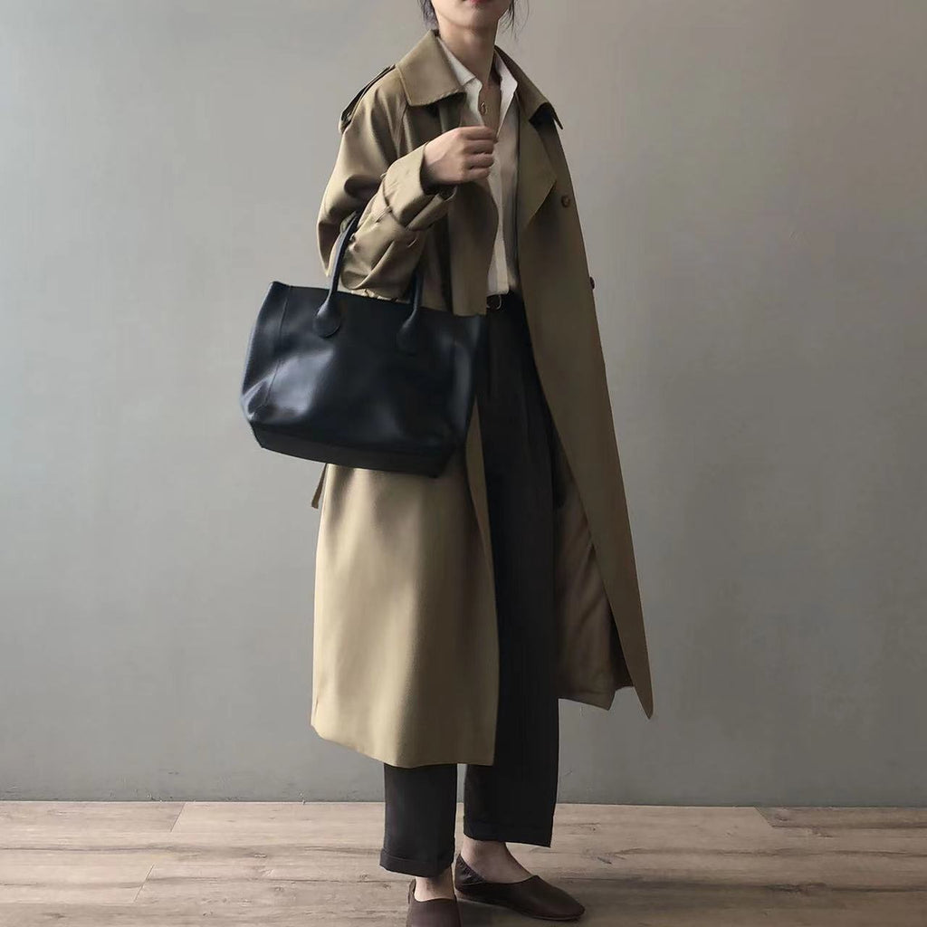 Langer Damen-Trenchcoat mit weitem Schnitt und zweireihiger Knopfleiste
