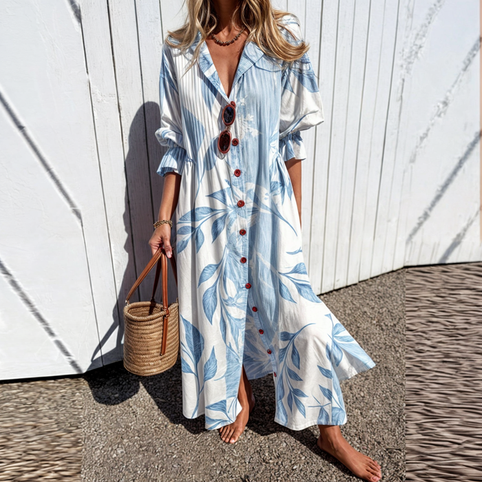 Leichtes langes Sommerkleid mit Blumenmuster für warme Tage