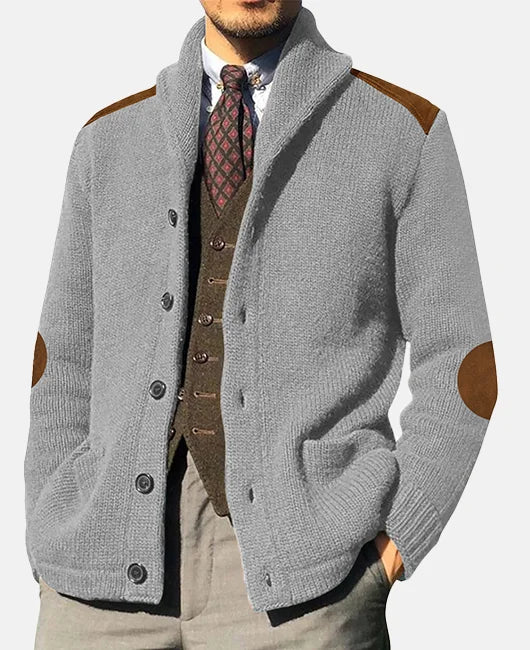 Elegante Jacke mit Schalkragen und Wildleder-Patchwork – Ideal für Lässige Outfits