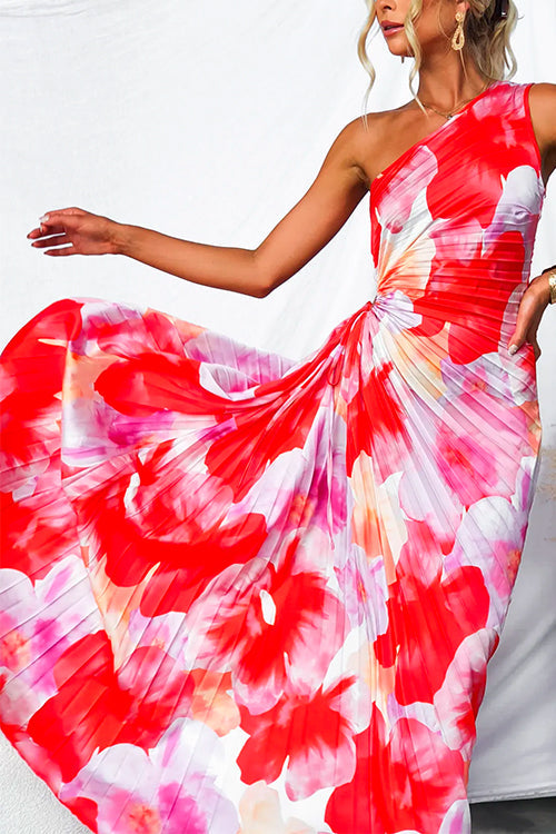 Asymmetrisches langes Kleid mit einseitigem Träger und Print perfekt für einen eleganten und modernen Look