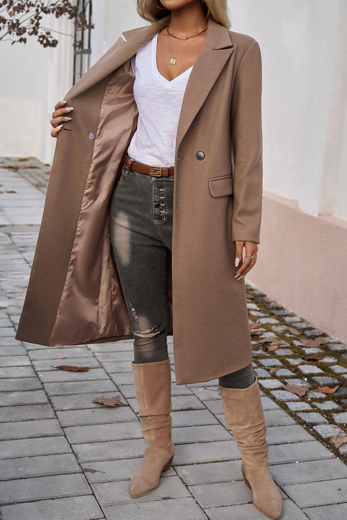 Eleganter Langer Mantel mit Doppelknopfleiste für Damen