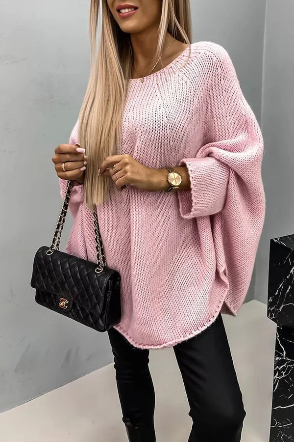 Bequemer Pullover mit Rundhalsausschnitt und elastischer Textur