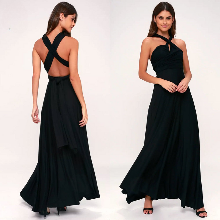 Elegantes langes Abendkleid ohne Ärmel mit offenem Rückendesign
