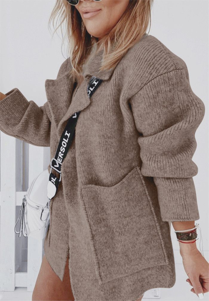 Damen-Cardigan mit klassischem Kragen und geräumigen Taschen