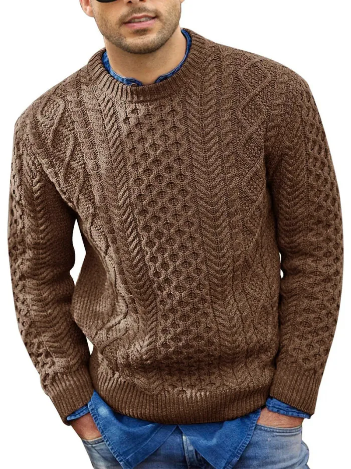 Herren Vintage Pullover mit Rundhalsausschnitt – Lockerer Schnitt und Einfarbig