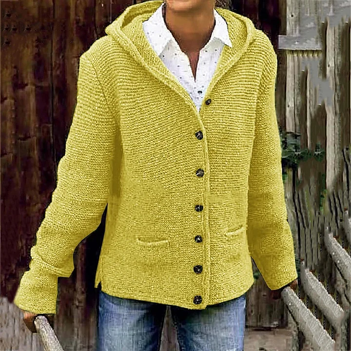 Strickjacke im Vintage-Stil mit Kapuze und praktischen Taschen