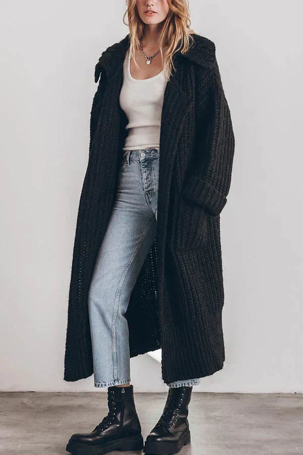 Grober Warmer Strick-Cardigan mit Knöpfen und Taschen – Lockerer Oversized-Schnitt