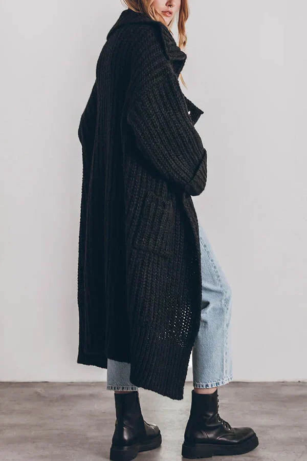Grober Warmer Strick-Cardigan mit Knöpfen und Taschen – Lockerer Oversized-Schnitt